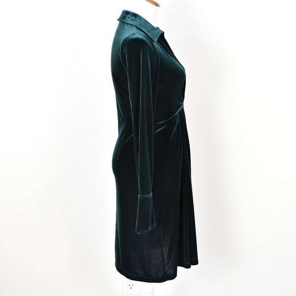 Calvin Klein Velvet Faux Wrap Green Dress - 2 - Picture 6 of 8